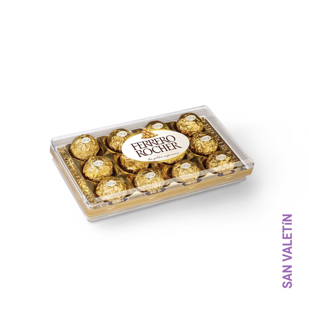 12 unidades de deliciosos Chocolates Ferrero Rocher.